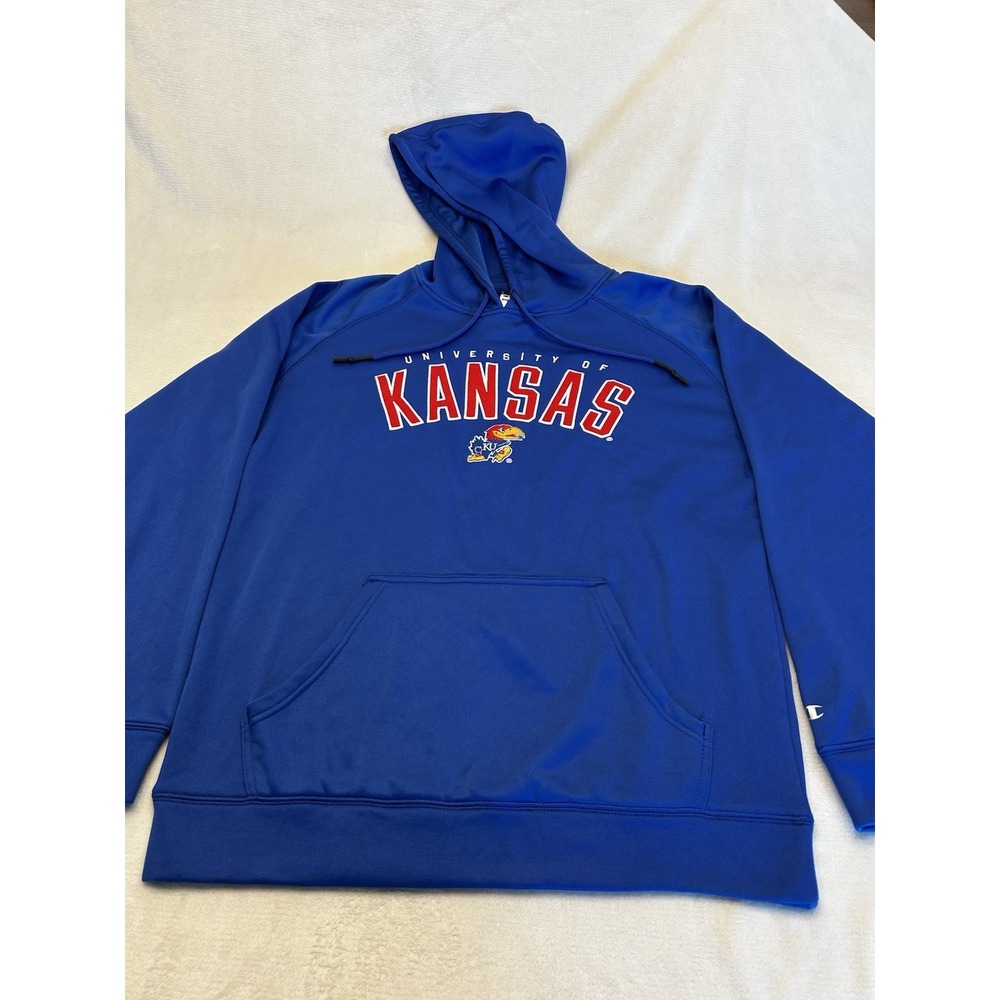 Champion University of Kansas Jayhawks Hoodie Mens Medium Royal Blue NCAA